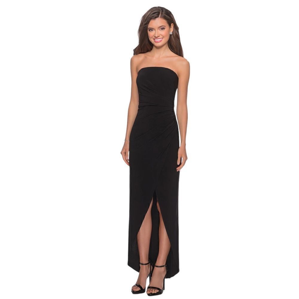 NWT La Femme  Strapless Black Maxi Dress Women Size 6